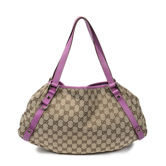 Gucci Abbey Hobo Diagonal in Beige/Fuschia Monogrammed Canvas